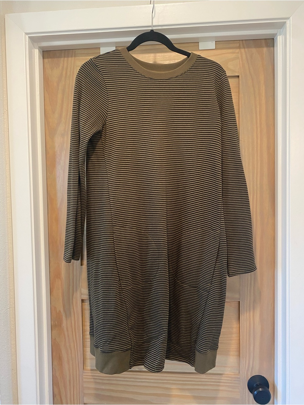 J. Jill Olive and Black Striped Long Sleeve Knit Dress